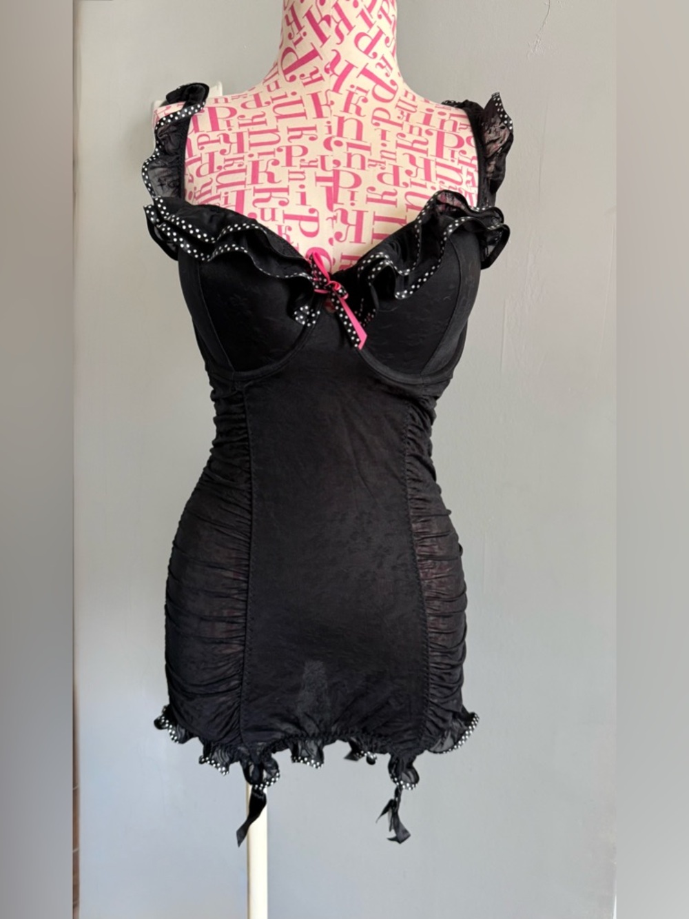 Victoria's Secret "Sexy Little Things"  Mesh Garter Chemise 34D Black Teddy